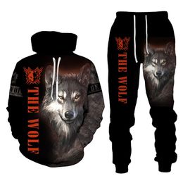 New 3D Printing Animals Wolf Fashion Men Women Tracksuits Crewneck Hoodies+pants Plus Size S-6XL Harajuku 005