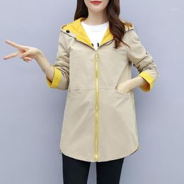 Women's Trench Coats 2022 Women Coat Spring Autumn Loose Hooded Mid-long Overcoat Plus Size 4XL Female Windbreaker Casual Tops J260