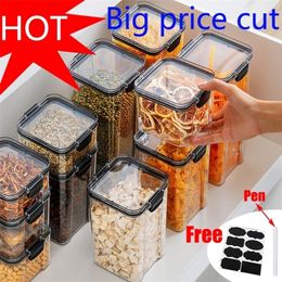 1800ml Sets Stackable Kitchen Sealed Jar Plastic Food Storage Box Multigrain Tank Bottle Dried Fruit Tea Jar Storage Containers 220719