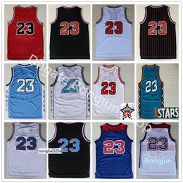 Retro Basketball 23 Michael Jersey Men Vintage All Stitched Red Blue White Black Stripe Team Colour Breathable Pure CottonTop Q jerseys