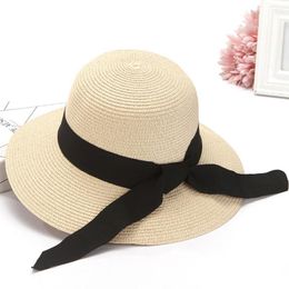 Wide Brim Hats Summer Lady Cap Female Simple Foldable Floppy Girl Straw Sun Hat Beach Women UV Protect Travel CapWide