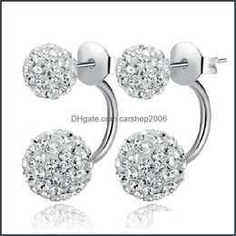 Charm 925 Sier Double Sided Earrings For Women Crystal Disco Ball Stud Korean Girl Jewelry Allergy Drop Delivery 2021 Dhseller2010 Dhvtv