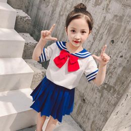 Clothing Sets High Quality Fashion Girls/boys Professional School Blue And White Short Sleeves Uniforms Costume Leotard GirlsClothing