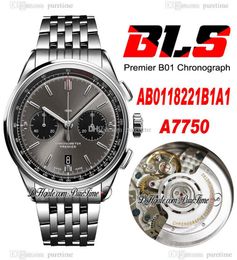 BLS Premier B01 42mm Eta A7750 Automatic Chronograph Mens Watch Steel Grey Black Dial Stick Stainless Steel Bracelet AB0118221B1A1 Super Edition Puretime 04E5