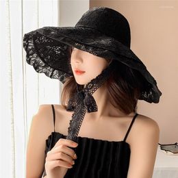 Wide Brim Hats Floppy Lace Hat White Black Party Wedding Packable Beach Summer Big Sun Elob22