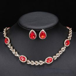 Chains Ladies Jewellery Set Bridal Necklace Earrings Two Piece Wedding Dress Accessories Gold Bottom Red Diamond JewelryChains