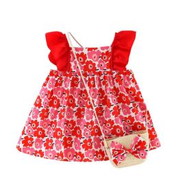 Girl's Dresses Set Bag Infant 6M-3Y Girls Ruffles Princess Printed Sleeve Baby Dress Floral For Year 2022