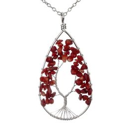 Anhänger Halsketten 3pcs/Grundstücke verkaufen handgefertigte silberwickelnde Naturstein Kristall Wasser Tropfen Baum der Lebens Halskette