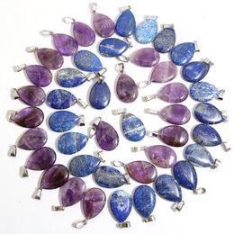 Natural Stone Waterdrop Charms Crystal Amethysts Necklace Lapis Lazuli PendantsTear Beads For Jewellery Making Earring Gems