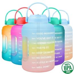 BuildLife Bottiglia d'acqua da gallone con cannuccia Indicatore del tempo motivazionale Senza BPA Bocca larga a tenuta stagna Supporto mobile Maniglia Brocca da viaggio 211122