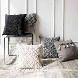 Hand-woven Cotton Thread Cushion Cover with Tassels Colorfu Macrame Geometry Bohemia Ethnic Pillow Case Cover 45x45cm Home Decoration 210401