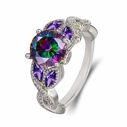 Creative fashion rings Colourful stone round zircon ring silver-plated exquisite purple diamond marquise ring Jewellery party birthday gift