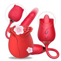 NXY Vibrators Clit Sucker Lick Rose Sex Toy Massage Dildo 2 in 1 for Women Adult 0411