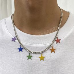 Boho Colourful Paint Stars Pendants Necklace Men Trendy Thick Chains Choker Necklace Collar 2022 Fashion Jewellery on the Neck Gift