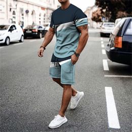 Summer Men s Suit Casual Beach Shorts Sea View 3D Printing Short Ordinary O neck T shirt 2 piece Set Oversize 220616