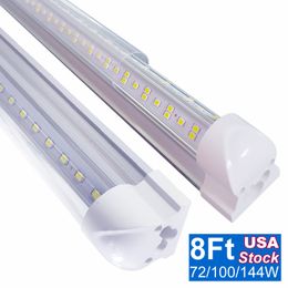 8Foot Cooler Door LED 4 Rows 144W Integrated Tube 4FT 8FT T8 Tubes Light V Shape Fluorescent Shop Lights Warehouse Lighting Replacement Fluorescent Bulb OEMLED