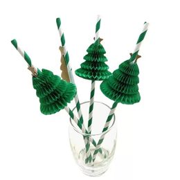 UPS New Creative three-dimensional Christmas party decoration holiday supplies five-star green Christmas tree honeycomb paper straw