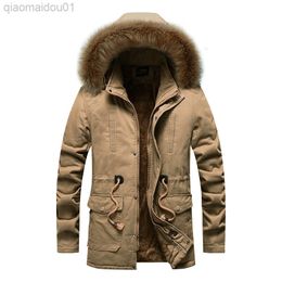 -Hiver chaud manteau moelleux long coton à capuche kaki veste lacet up up épais me hommes brise-vent mâle plus taille l220726