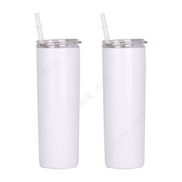20oz Sublimation Skinny Tumblers Straight Blanks Stainless Steel Coffee Mugs With Lid and Plastic Straw Sippy Cups Sea Shipping 500lots DAM471