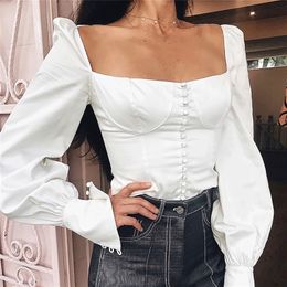 Autumn Arrival Women Off Shoulder Top Blouse Long Sleeve Women Shirt Tops High Quality Solid White Sexy SN 210308