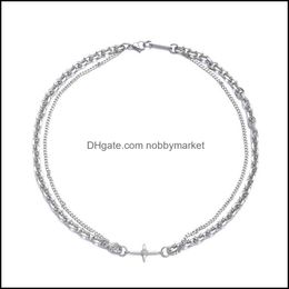 Chains Necklaces Pendants Jewelry Chain Niche Diamond Cross Stitching Titanium Steel Necklace Korean Hip-Hop Couple All-Match Drop Deliver