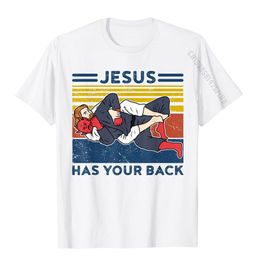 Jiu Jitsu Shirts Jesus Has Your Back Mens Bjj Mma Jujitsu T-shirt Cotton Tshirts for Men Geek Tees Plain Simple Style 220426