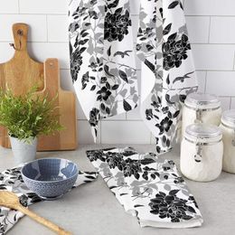 Towel Black And White Flowers Kitchen Cleaning Microfiber Absorbent Dishcloths For Rags ToolTowel