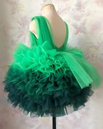Ombre Tulle Flower Girl Dresses Knee Length O Neck Little Girl Wedding Dress Communion Pageant Birthday Gowns
