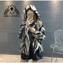 Real natural genuine mink fur coat with hood women fashion Colourful fur jacket outwear custom any size 201103