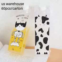 US WAREHOUSE 500ml Milk Carton Water Bottle Transparent Square High Capacity Cup Plastic Coffee Drink Mug Originality F0711