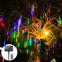 Strings 30cm 50cm 8 Tubes Solar Remote Control Meteor Shower Fairy Light Outdoor Waterproof Christmas Wedding Decoration For Home GardenLED