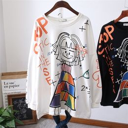 Long Graffiti Street Sweatshirt Women Autumn New Oversize Cotton Pullover Coat Teenagers Students Fun Sweat Tops T200904
