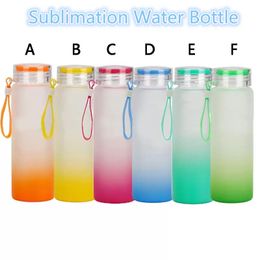 Sublimation Water Bottle 500ml Frosted Glass Mugs Gradient Blank Tumbler Drink ware Cups FY5084