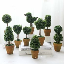 Mini Potted artificial plants fake Ball Tree FLOWER Small Bonsai home decoration christmas gift with pot LJ200910