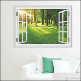 Wall Stickers Home Decor Garden Fake Window View Decal Sunshine Forest Tree Grassland For Living Beautif Landscape Decals Drop Delivery 20