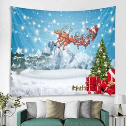 Santa Sled Decoration Tapestry Christmas Party Carpet Mandala Bohemian Hippie Hanging Bedroom J220804