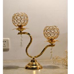 Candle Holders 2 Head Gold Crystal Holder Wedding Decoration Table Centrepieces Candelabros Birthday Party Home Decor