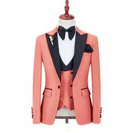 Custom-made One Button Men Suits Peak Lapel Groomsmen Groom Tuxedos Wedding/Prom/Dinner Man Blazer(Jacket+Pants+Tie+Vest) M23