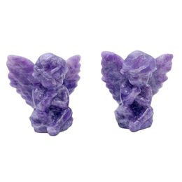 Decorative Objects & Figurines Natural Lepidolite Carved Crystal Angel Boy Quartz Figurine Cupid Healing Crystals Reiki Decor Feng Shui Luck