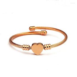 Charm Bracelets Rose Gold Brushed Stainless Steel Heart Beads Men Women Fashion Jewellery Cuff Open & BanglesCharm Kent22