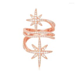 Cluster Rings SOELLE Luxury 925 Sterling Silver Rose Gold Pink Color Fine Star Finger Zirconia Stones Women Brand Jewelry Edwi22