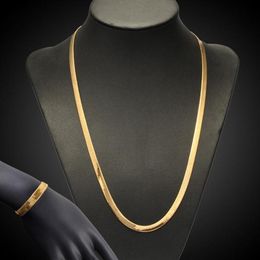 gold necklace for men flat Canada - Earrings & Necklace 7mm Classic Style Flat Snake Bone Bracelet Sets Men Women Herringbone Chain Gold Filled Jewelry234Y