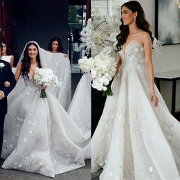 Sexy Sweetheart Wedding Dress Strapless Beaded Pearls floral A Line Sweep Train Bridal Gowns Country Style Plus Size Bride Dresses