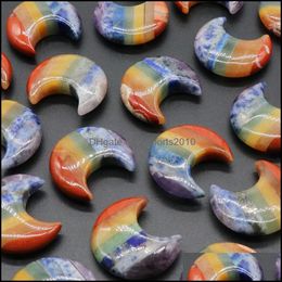 Arts And Crafts Arts Gifts Home Garden 30Mm Rainbow 7 Chakra Stone Carving Crescent Moon Shape Crystal Healing Meditation Dhkbe