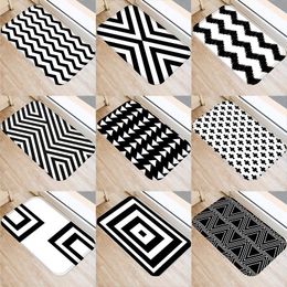 Carpets 1Pcs Nordic Black Geometric Kitchen Entrance 40 60 Door Mat Coral Velvet Carpet Rubber Indoor Floor Mats Non-Anti-Slip Rug 48231Carp