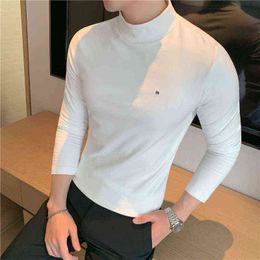 Plus Size 4XL Turtleneck Autumn Winter Long Sleeve Velvet T Shirts For Men Clothing 2021 Simple Slim Fit Casual Tee Shirt Homme Y220630