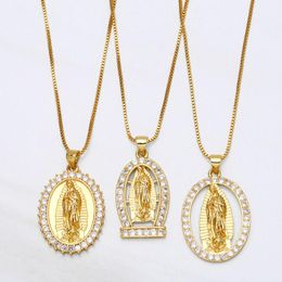 Pendant Necklaces Gold Chain Virgin Mary Necklace Copper Zircon White Stone Oval Short Christian Jewelry Nkea048Pendant