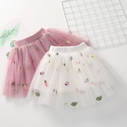 2022 New Embroidered Fruit Skirts Children's Skirts Girls Mesh All-match Waist Skirts