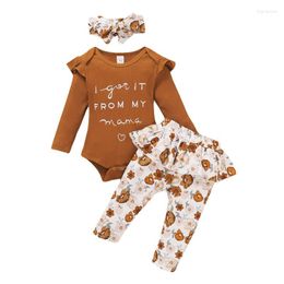 Clothing Sets Infant Baby Girl 0-24M Cothes Letter Long Sleeve Knited Romper Tops Ruffle Tutu Floral Print Pants 3pcs SetClothing