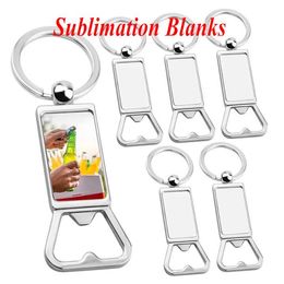 Sublimation Blank Beer Bottle Opener Keychain Metal Heat Transfer Corkscrew Key Ring Household Kitchen Tool Free DHL C0419